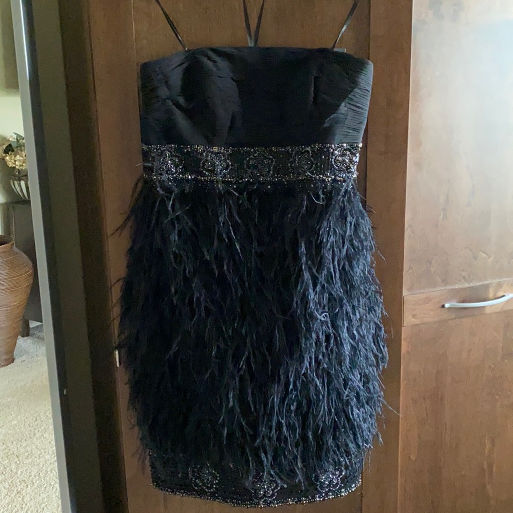 NWT Sue Wong Ostrich Feather Dress